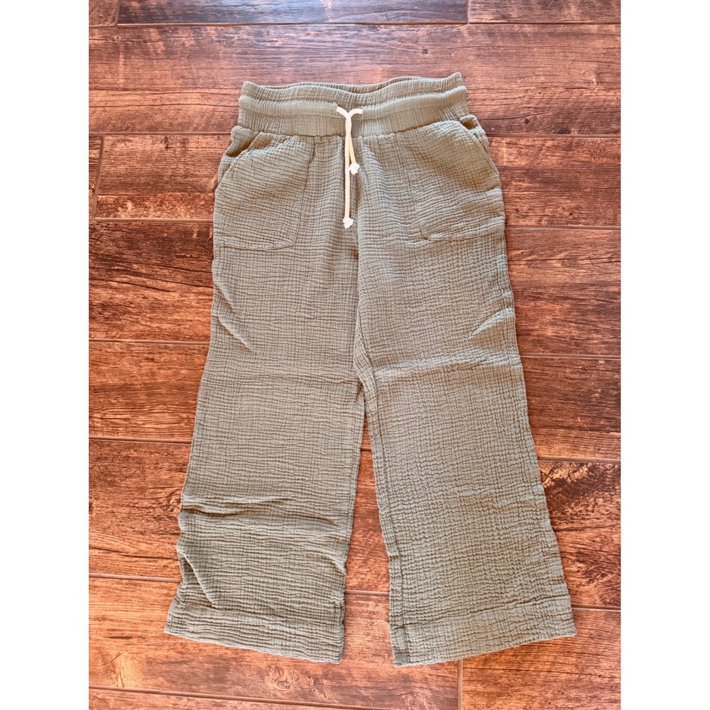 Tribal Jeans Womens Sage Green Textured Cotton Gauze Wide Leg Crop Pants Small